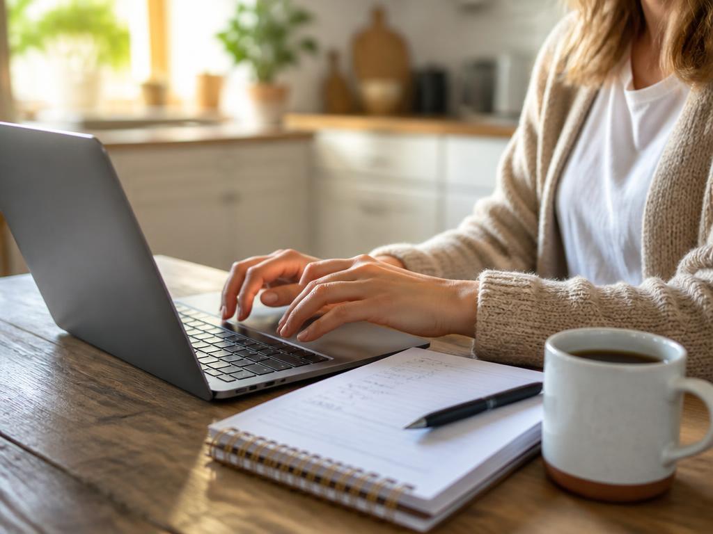 Buyer filling out a vehicle request on a laptop at the kitchen table